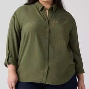 Levi's Darlene Utility Standard Fit Green Button Up Long Sleeve Shirt Womens 2X